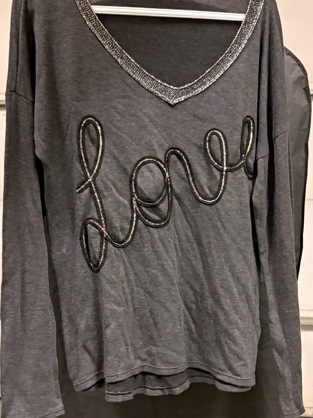 Made in Italy brand Women's Dark Gray 'Love' V-Neck Long Sleeve Top